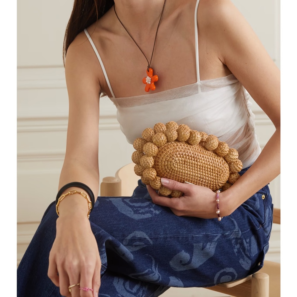 Cult Gaia Jaya Beaded Rattan Clutch